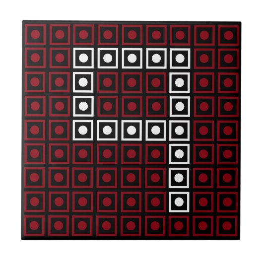Trendy Red, White & Black 8-Bit LED Pixel Number 9 Fliese (Vorderseite)