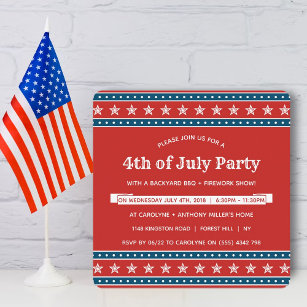 Trendy Red, White & Blue 4. Juli Party Einladung