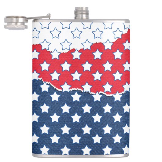 Trendy Red White & Blue Stars America Flag Muster Flachmann (Geöffnet)