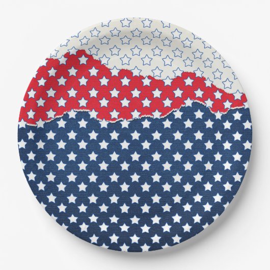 Trendy Red White & Blue Stars America Flag Muster Pappteller (Vorderseite)