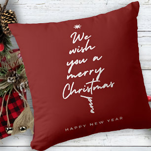 Trendy Red & White Christmas Typografy Wish Tree Kissen