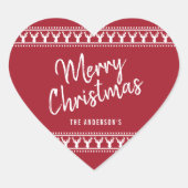 Trendy Red & White Deer Typografy Frohe Weihnachte Herz-Aufkleber (Vorderseite)