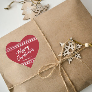 Trendy Red & White Deer Typografy Frohe Weihnachte Herz-Aufkleber