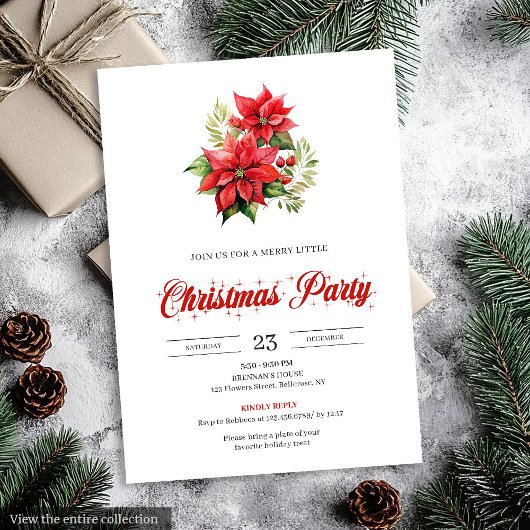 Trendy Red White Poinsettia Holiday Party Invites Einladung