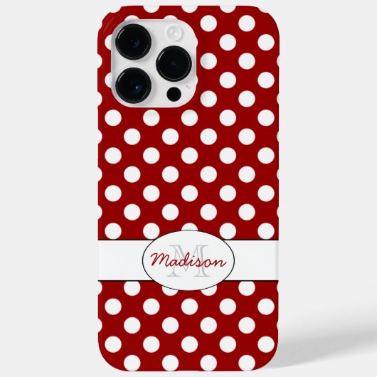 Trendy Red White Polka dots Monogram Case-Mate iPhone Hülle (Rückseite)