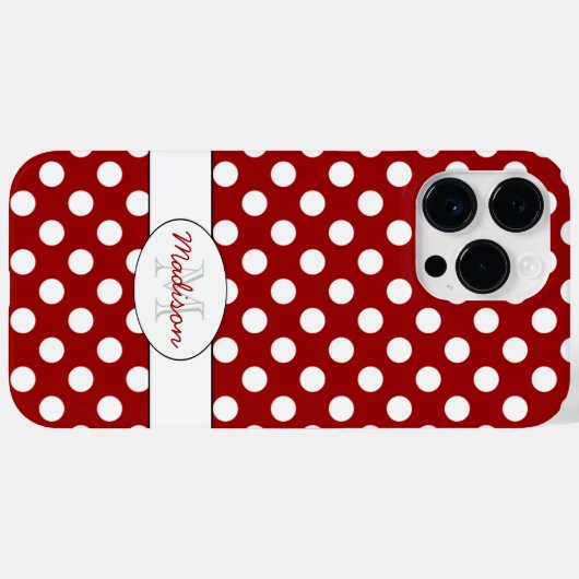 Trendy Red White Polka dots Monogram Case-Mate iPhone Hülle (Rückseite (Horizontal))