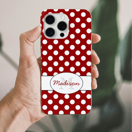 Trendy Red White Polka Dots Muster Monogram Case-Mate iPhone Hülle