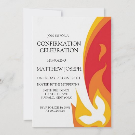 Trendy Red Yellow Dove Fire Confirmation Einladung (Vorderseite)