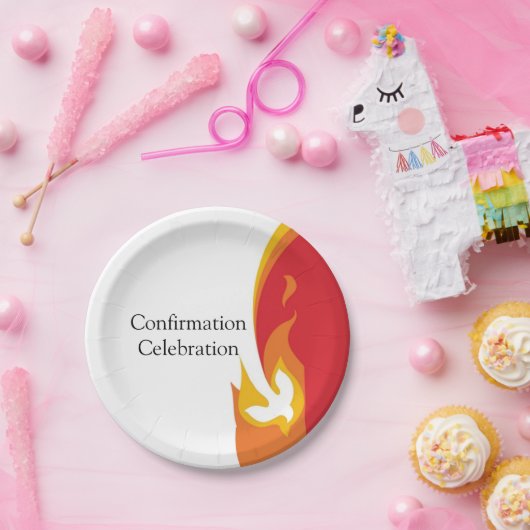 Trendy Red Yellow Fire and Dove Confirmation Pappteller (Party)