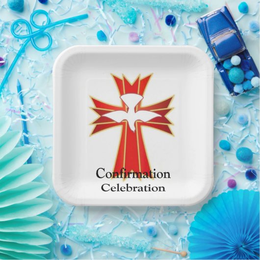 Trendy Red Yellow Fire and Dove Cross Bestätigung Pappteller (Party)