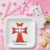 Trendy Red Yellow Fire and Dove Cross Bestätigung Pappteller (Party)