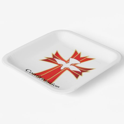 Trendy Red Yellow Fire and Dove Cross Bestätigung Pappteller (Gewinkelt)