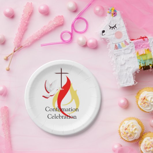 Trendy Red Yellow Fire and Dove Cross Bestätigung Pappteller (Party)