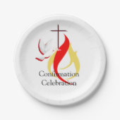 Trendy Red Yellow Fire and Dove Cross Bestätigung Pappteller (Vorderseite)