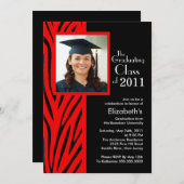 Trendy Red Zebra Foto Abschluss Einladung (Vorne/Hinten)