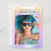 Trendy Regenbogen Magazine Cover-Photo Inspiriert  Einladung (Vorderseite)