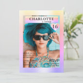 Trendy Regenbogen Magazine Cover-Photo Inspiriert  Einladung (Stehend Vorderseite)