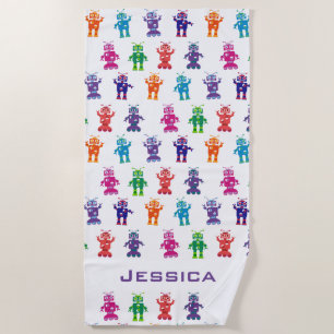 Trendy Regenbogen-Roboter-Muster-personalisierte Strandtuch