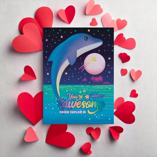 Trendy Retro 90er Dolphin Class Valentines Card Mitteilungskarte