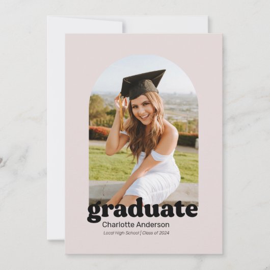 Trendy Retro Abschluss Ankündigung in Blush (Vorderseite)