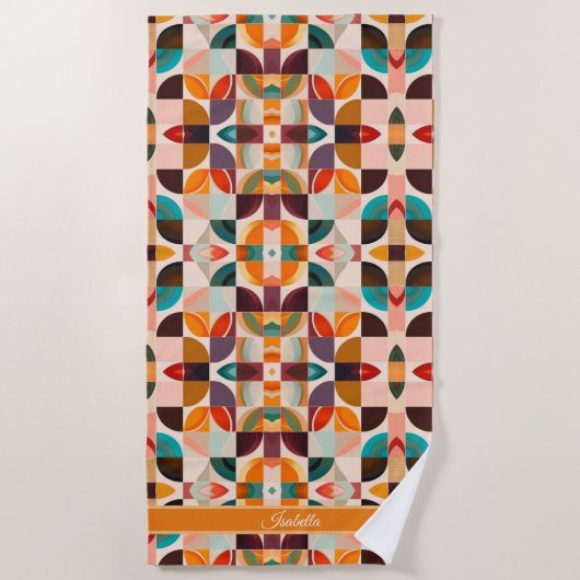 Trendy Retro Abstrakt Squares Collection Strandtuch (Vorderseite)