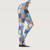 Trendy Retro Blue Orange und Gelb Circles Design Leggings (Rechts)
