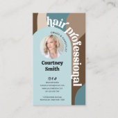 Trendy Retro Blue & Taupe Hair Stylist Salon Foto Visitenkarte (Vorderseite)