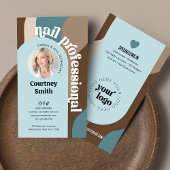 Trendy Retro Blue & Taupe Nail Kunstmuseum Visitenkarte