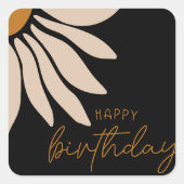 Trendy Retro Floral Blume Happy Birthday Quadratischer Aufkleber (Vorderseite)