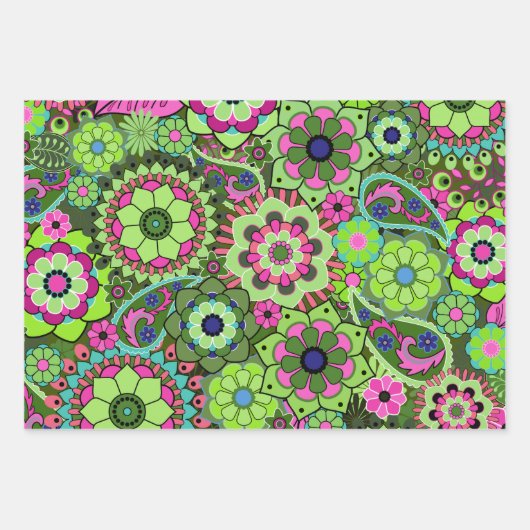 Trendy Retro Floral Pattern - farbenfroh Geschenkpapier Set (Vorderseite 3)