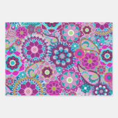 Trendy Retro Floral Pattern - farbenfroh Geschenkpapier Set (Vorderseite 2)