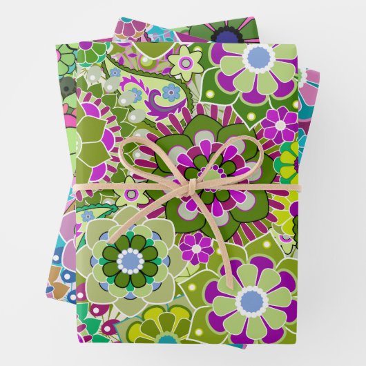 Trendy Retro Floral Pattern - farbenfroh Geschenkpapier Set (Beispiel)