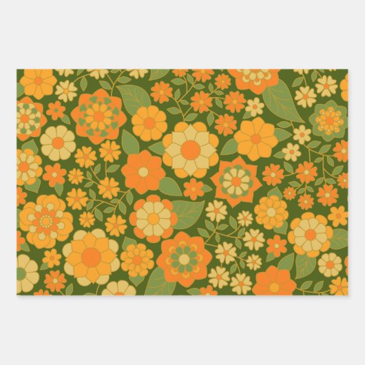Trendy Retro Floral Pattern - funky Geschenkpapier Set (Vorderseite 3)