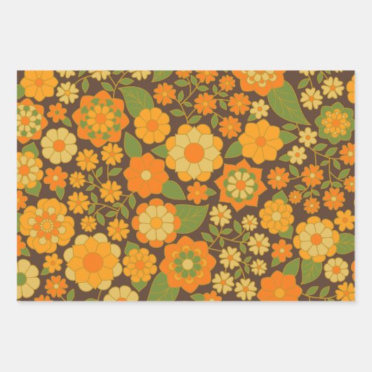 Trendy Retro Floral Pattern - funky Geschenkpapier Set (Vorderseite)