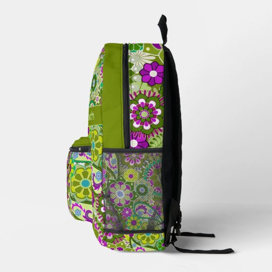 Trendy Retro Floral Pattern mit Namensblock Bedruckter Rucksack (Rechts)