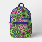 Trendy Retro Floral Pattern mit Namensblock Bedruckter Rucksack (Vorderseite)