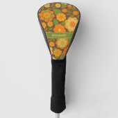 Trendy Retro Floral Pattern mit Namensblock Golf Headcover (Vorderseite)