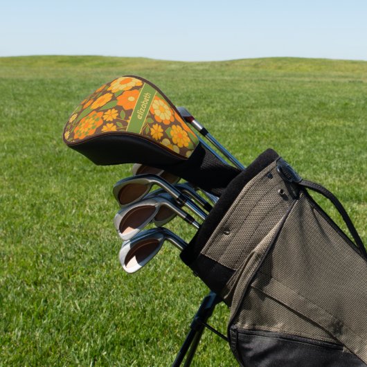 Trendy Retro Floral Pattern mit Namensblock Golf Headcover (In SItu)