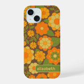 Trendy Retro Floral Pattern mit Namensblock iPhone 15 Hülle (Rückseite)