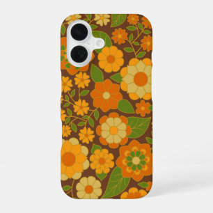 Trendy Retro Floral Pattern mit Namensblock iPhone 16 Hülle