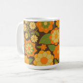 Trendy Retro Floral Pattern mit Namensblock Kaffeetasse (Vorderseite Links)