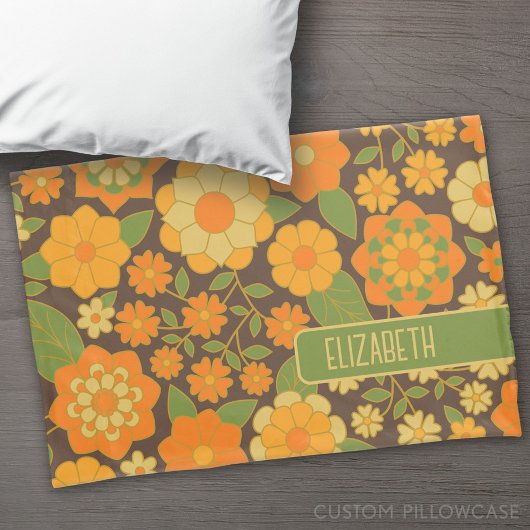 Trendy Retro Floral Pattern mit Namensblock Kissenbezug