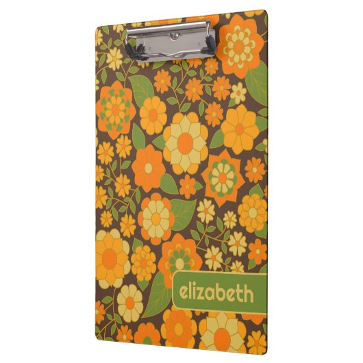 Trendy Retro Floral Pattern mit Namensblock Klemmbrett (Links)