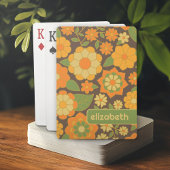 Trendy Retro Floral Pattern mit Namensblock Spielkarten