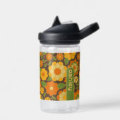 Trendy Retro Floral Pattern mit Namensblock Trinkflasche (Links)
