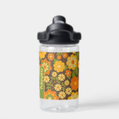 Trendy Retro Floral Pattern mit Namensblock Trinkflasche (Rückseite)