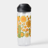 Trendy Retro Floral Pattern mit Namensblock Trinkflasche (Rückseite)