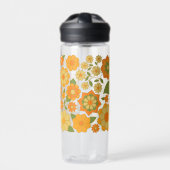 Trendy Retro Floral Pattern mit Namensblock Trinkflasche (Vorderseite)