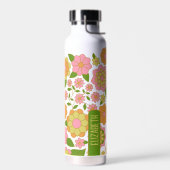 Trendy Retro Floral Pattern mit Namensblock Trinkflasche (Links)