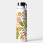 Trendy Retro Floral Pattern mit Namensblock Trinkflasche (Rückseite)